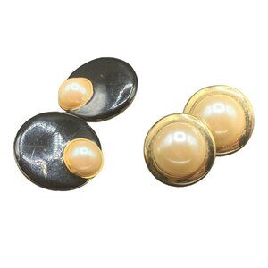 Pairs of Classic Pearls Earrings Clip On and Pierced with Black Enamel Elegant